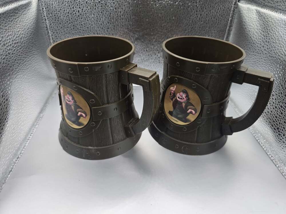 2 Disney Parks Beast Gaston’s Tavern Plastic Stein Mug Cups Souvenir Collectible